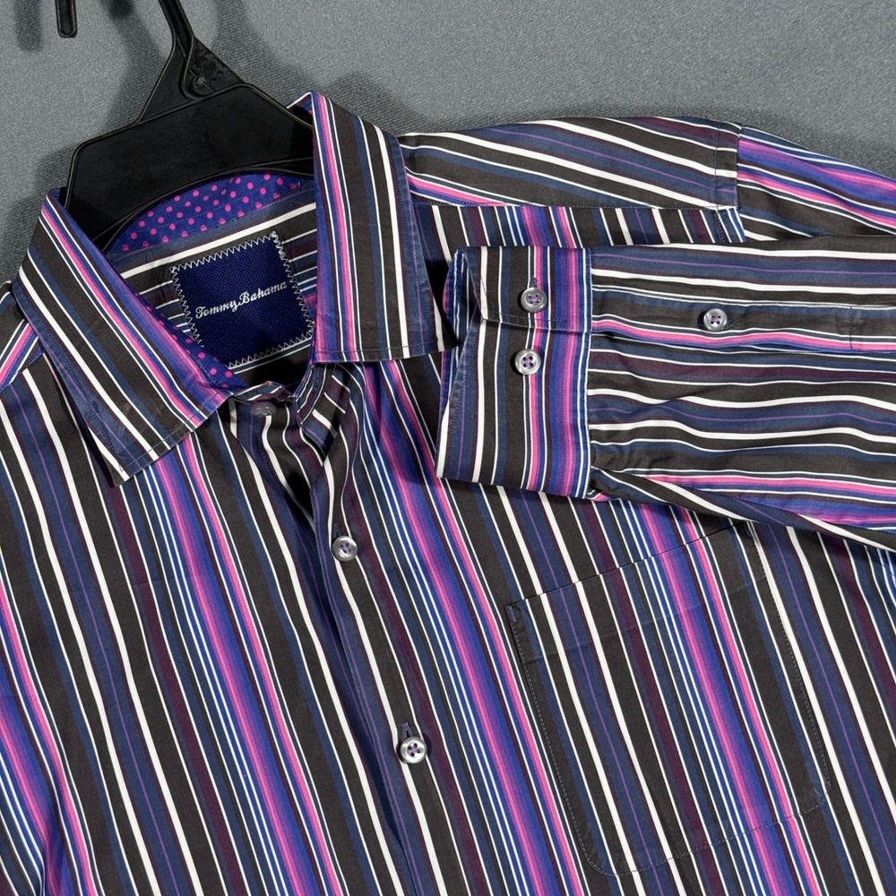 Tommy Bahama Shirt Mens L Multi Color Stripe Button Down Long Sleeve Cotton